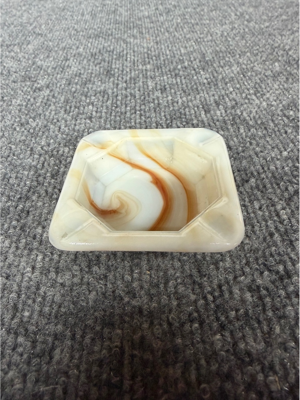 Vtg MCM Agate Slag Glass Ashtray Brown Orange Marbled Stripes